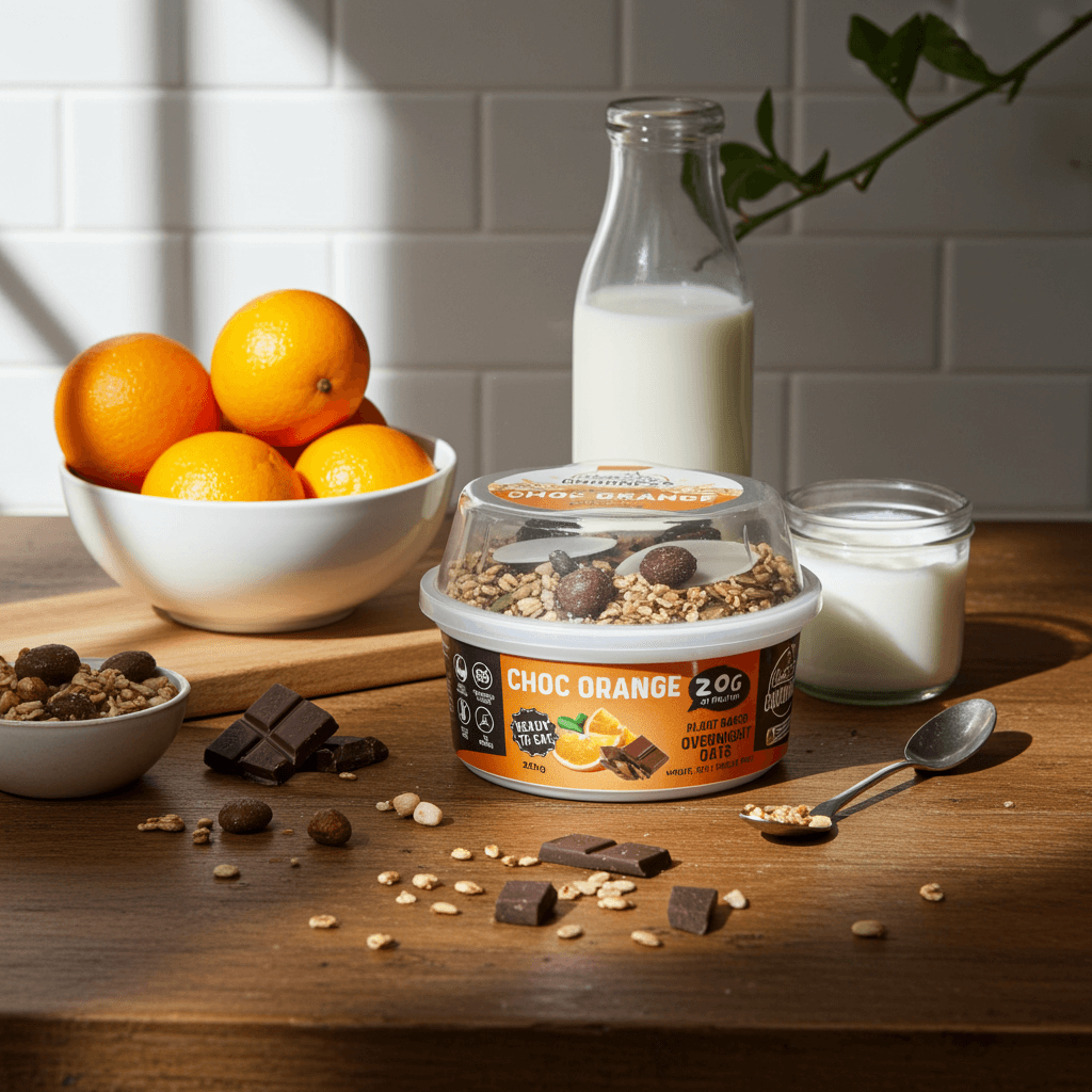 Choc Orange Overnight Oats ready for breakfast